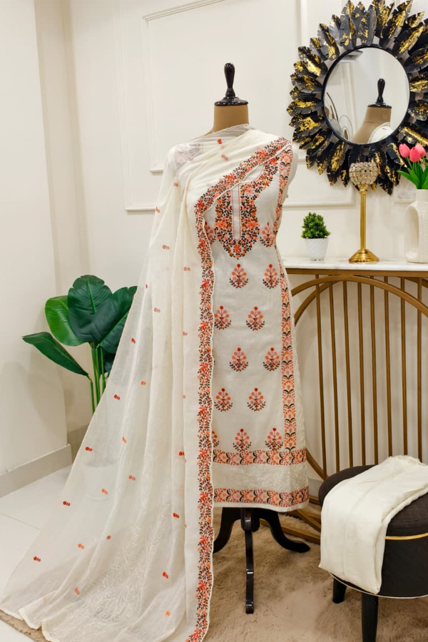 Mul chanderi embroidery suit