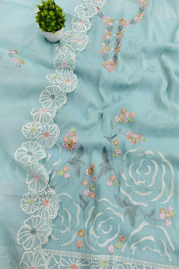 Mul chanderi embroidery suit