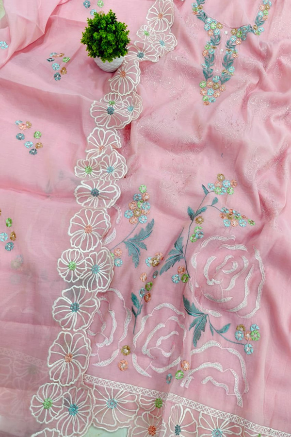 Mul chanderi embroidery suit