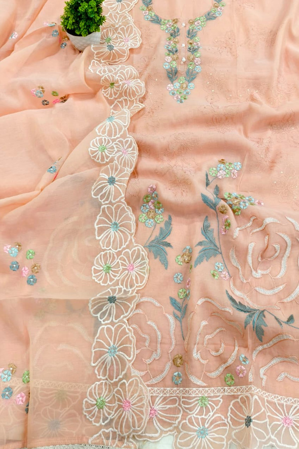 Mul chanderi embroidery suit