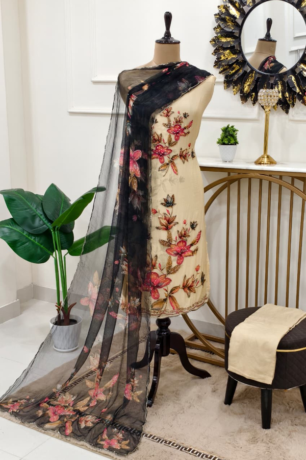 glass Organza hand work suit