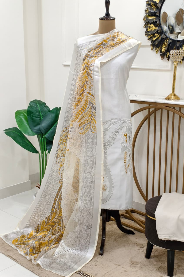 Modal chanderi cutwork suit