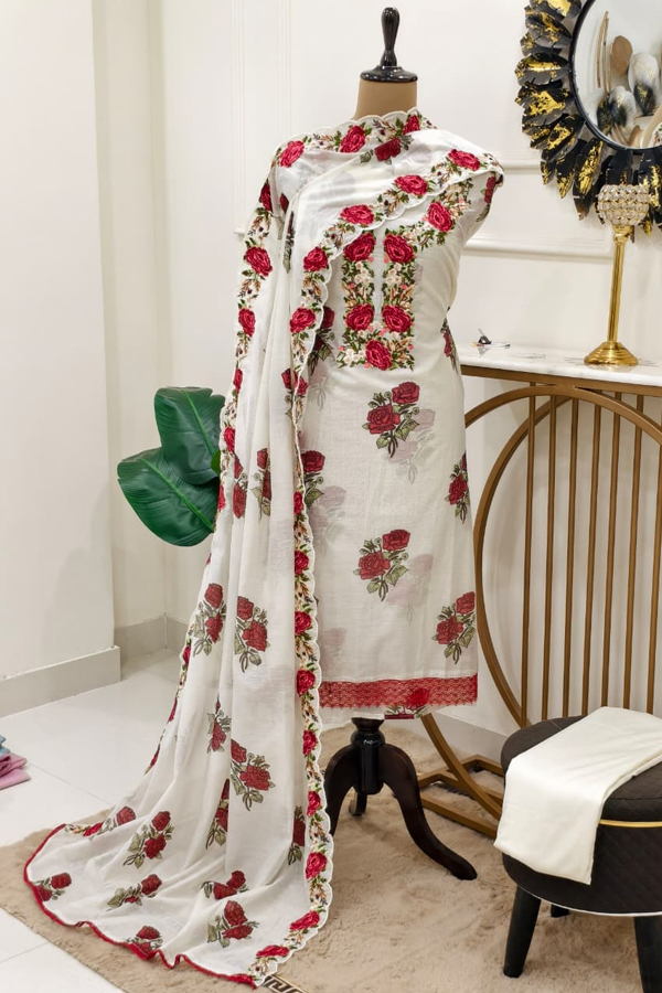 Mul chanderi embroidery suit